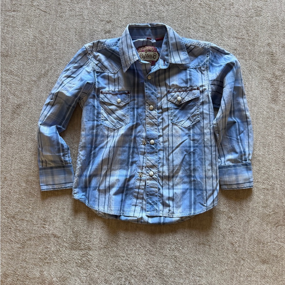 Boys' Light Blue Plaid Western Button-Down Shirt